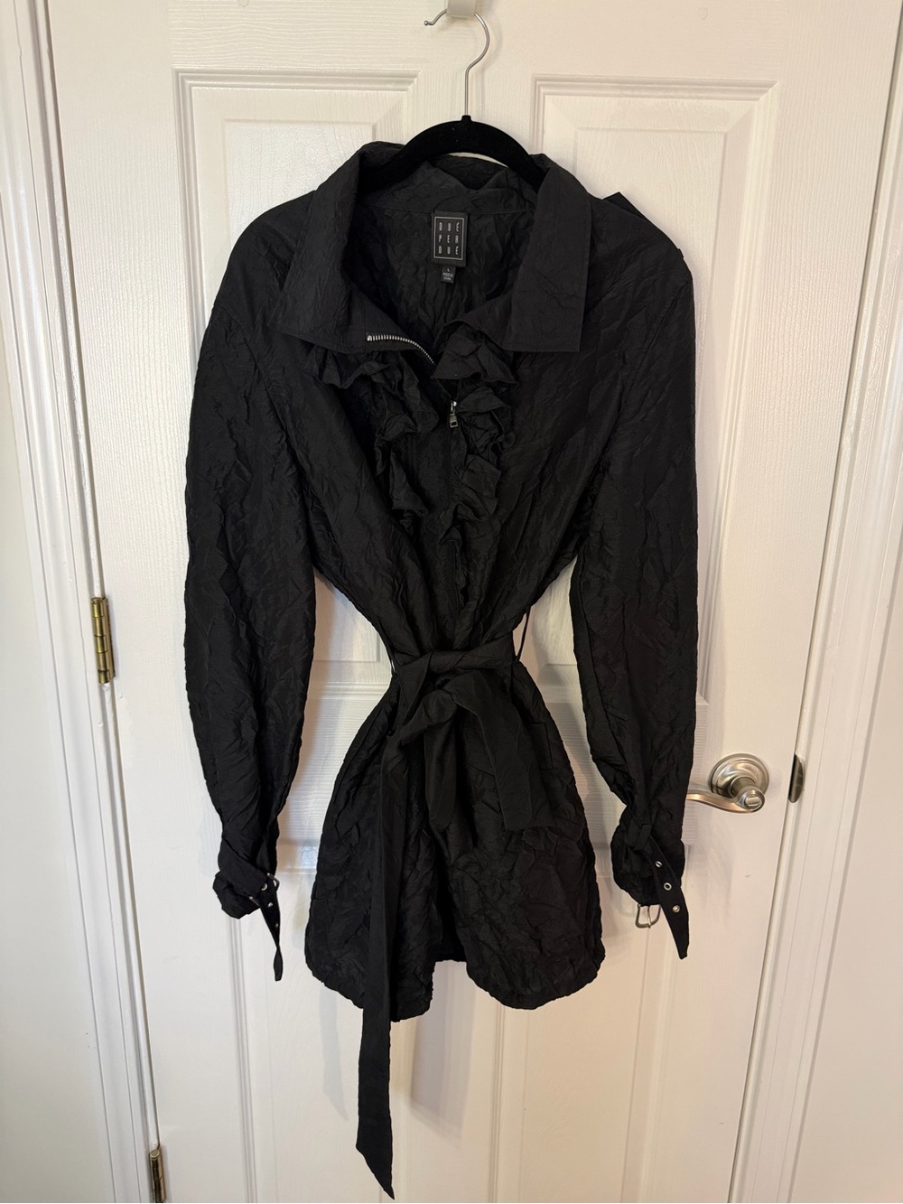 Black Ruffled Tie-Waist Jacket
